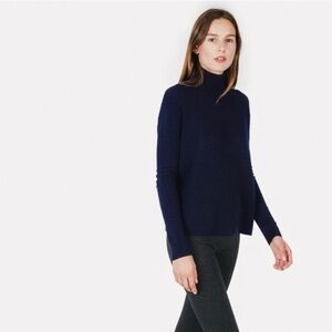 EVERLANE Deep Navy Hue Semi Sheer Rolled Turtleneck Wool Sweater